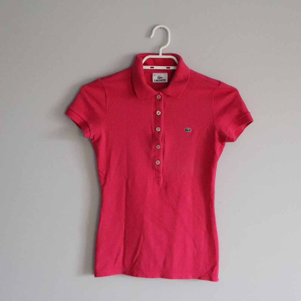 Lacoste Women's Pink Sz 34 Buttoned Polo Collar Short Sleeve Pullover Shirt Top